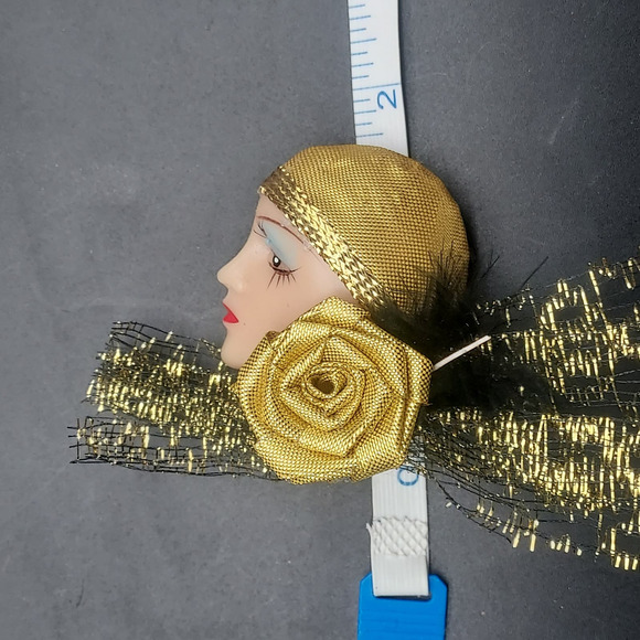 Art Deco Flapper Lady Face Head Brooch Artisan Handcrafted - Picture 5 of 8